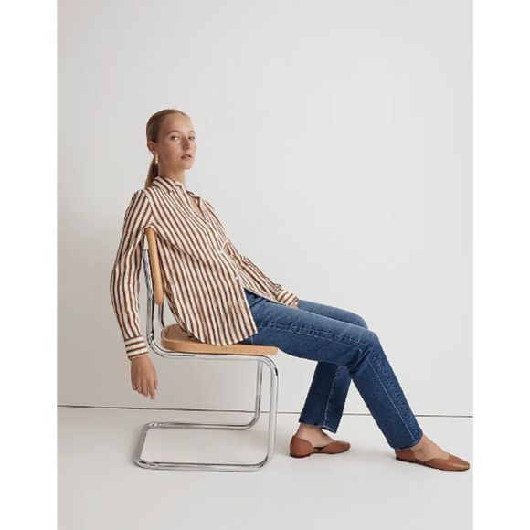 Madewell Tops - Madewell Crinkled Button Up Shirt Womens Long Sleeve‎ Striped Relaxed Small NWT